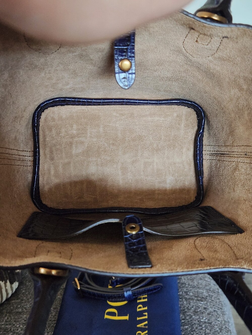 💙HTF Polo Ralph Lauren💙 - Royal Blue Mini Croc-Embossed Bellport Bag - Picture 12 of 14